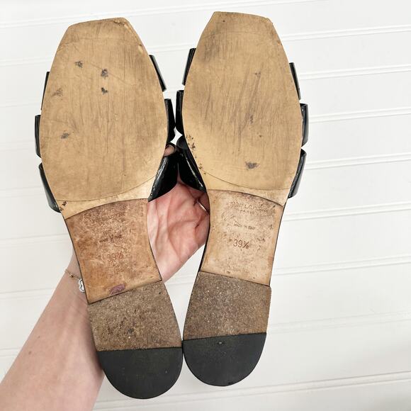 Saint Laurent Tribute Flat Sandals Black Patent Leather Woven Slide 39.5 - Picture 7 of 10